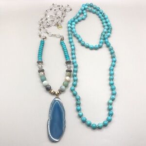 Fabulina long slice agate pendant necklace long turquoise necklace boho festival